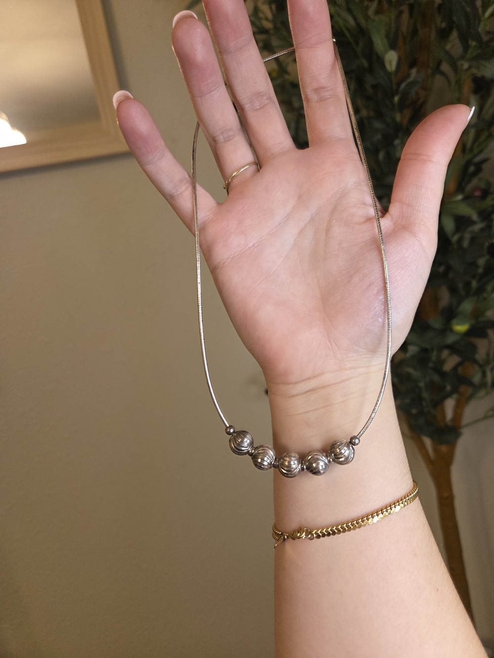 Italian 925 Sterling Silver Omega Chain Necklace with Textured Beads